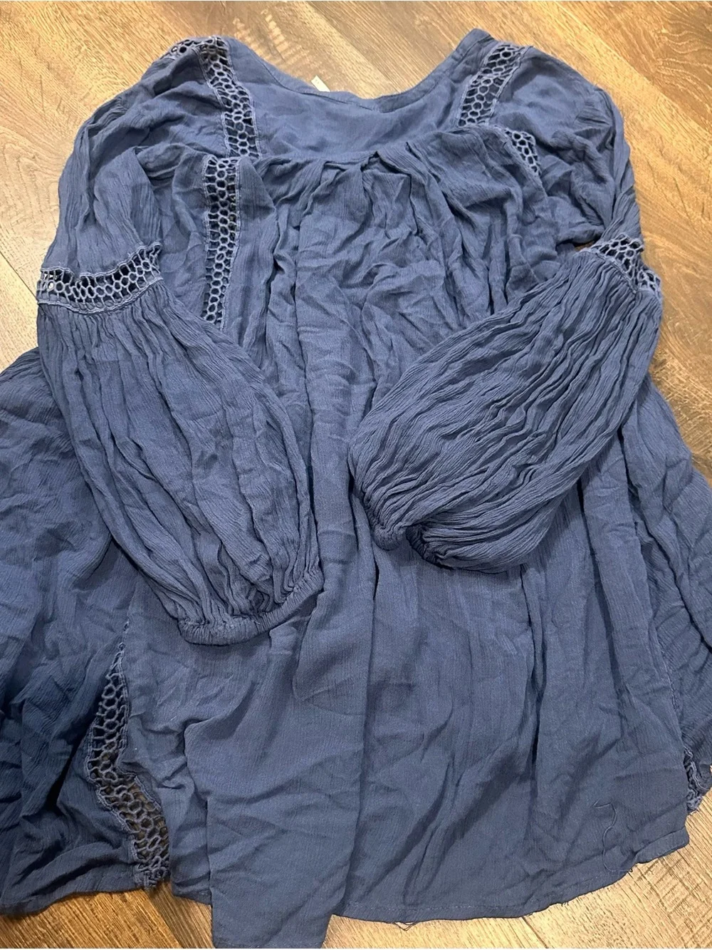 Free People Navy Crochet-Trim Gauze Tunic